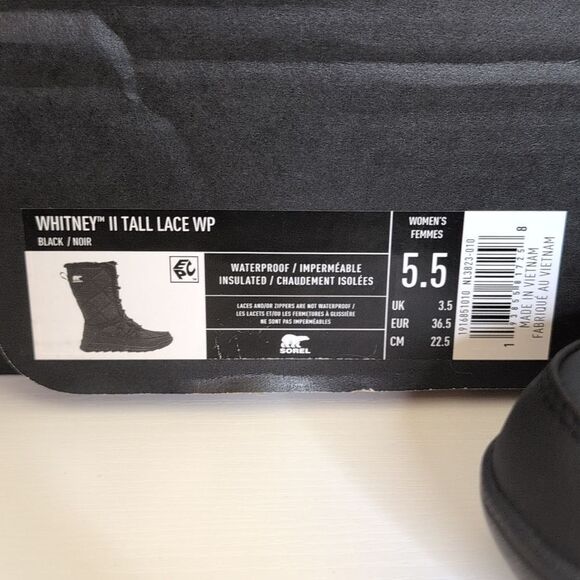 Sorel 5.5 Whitney II Tall Lace Black Waterproof Winter Boots, NEW - Picture 2 of 13